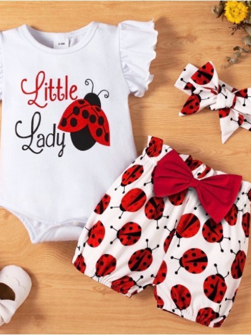 3pcs Baby Girl 3-6 month Lady Bug Outfit